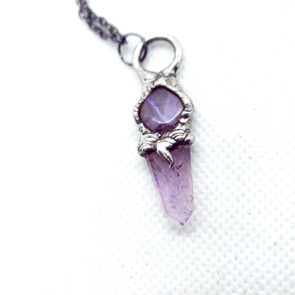 Handmade Jewelry - Charoite and amethsyt Crystal Necklace Handmade Jewelry Gothic style